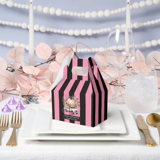 Pumpkin Black Pink Floral Truck Baby Shower Favour Box (Wedding)