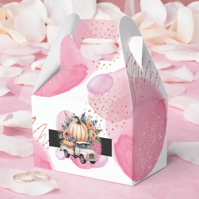 Pumpkin Black Pink Floral Truck Baby Shower Favour Box (Wedding)