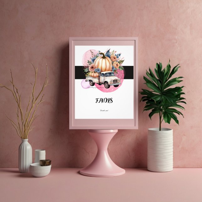 Pumpkin Black Pink Floral Truck Baby Shower Photo Print (Creator Uploaded)