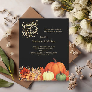 Pumpkin black Thanksgiving Dinner invitation