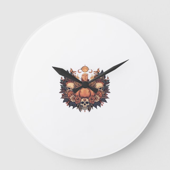 Pumpkin Bloom � Autumn Candlelight and Floral Harm Large Clock (Front)