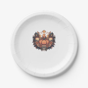 Pumpkin Bloom � Autumn Candlelight and Floral Harm Paper Plate