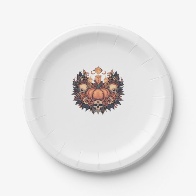 Pumpkin Bloom � Autumn Candlelight and Floral Harm Paper Plate (Front)