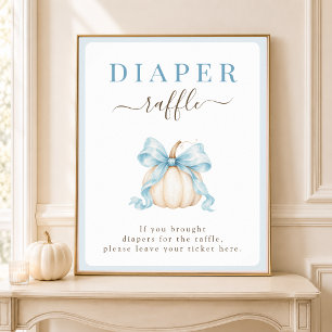 Pumpkin Blue Baby Boy Shower Diaper Raffle Sign