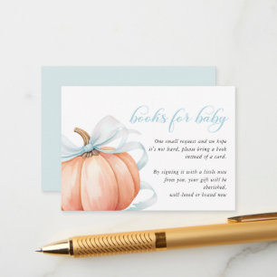 Pumpkin Blue Bow Baby Shower Books for Baby Enclosure Card