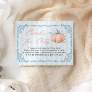 Pumpkin Blue Bow Boy Baby Shower Book Request Enclosure Card