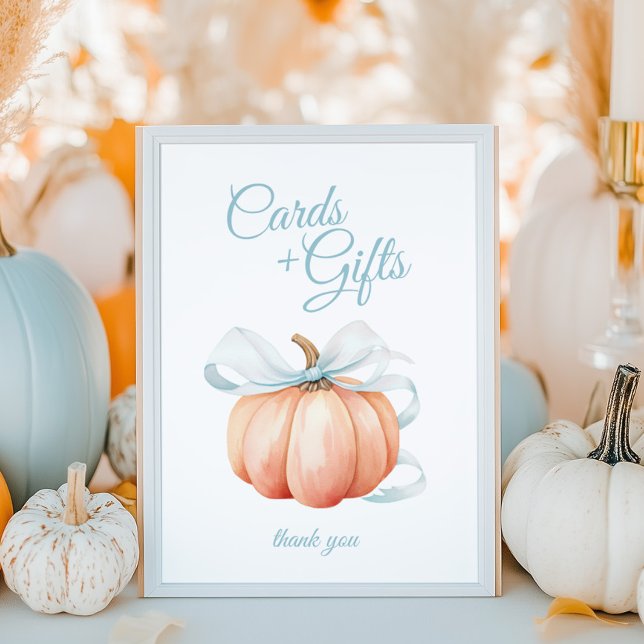 Pumpkin Blue Bow Cards & Gifts Table Sign Poster (Creator Uploaded)