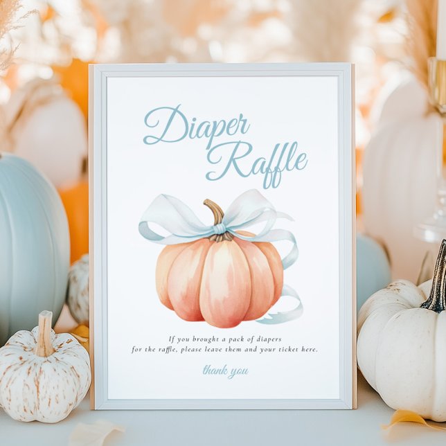 Pumpkin Blue Bow Diaper Raffle Table Sign Poster (Creator Uploaded)
