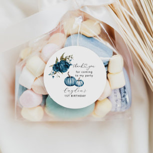 Pumpkin Blue Floral Birthday Party Favour Classic Round Sticker