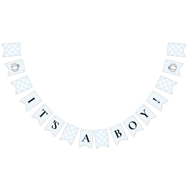 Pumpkin Blue Gingham Baby Shower Bunting Flags (All)