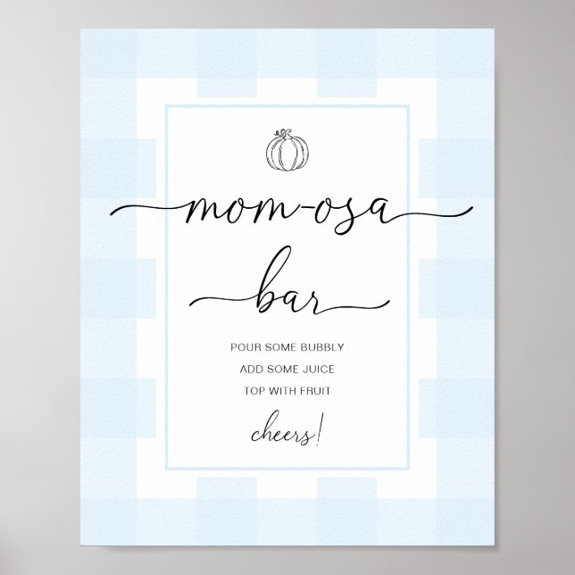 Pumpkin Blue Gingham Baby Shower Mum-osa Bar Sign (Front)
