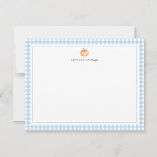 Pumpkin Blue Gingham Border Personalised Card