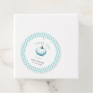 Pumpkin Blue Gingham Plaid Boy Baby Shower Favour Tags