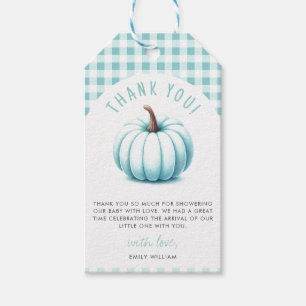 Pumpkin Blue Gingham Plaid Boy Baby Shower Gift Tags