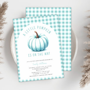 Pumpkin Blue Gingham Plaid Boy Baby Shower  Invitation