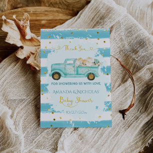 Pumpkin Blue Gold Fall Autumn Baby Shower Thank You Card