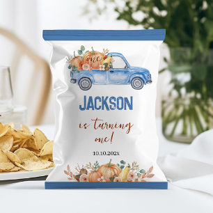 Pumpkin Blue Truck 1st Birthday Chip Bag Wrapper