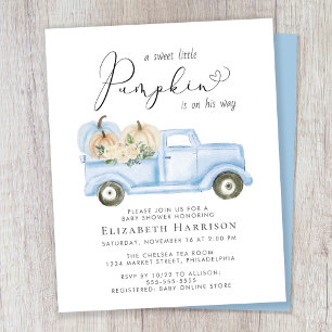 Pumpkin Blue Truck Baby Boy Shower Invitation