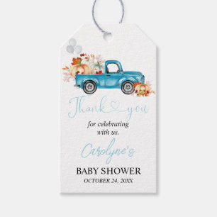 Pumpkin Blue Truck Baby Shower Thank You Gift Tag