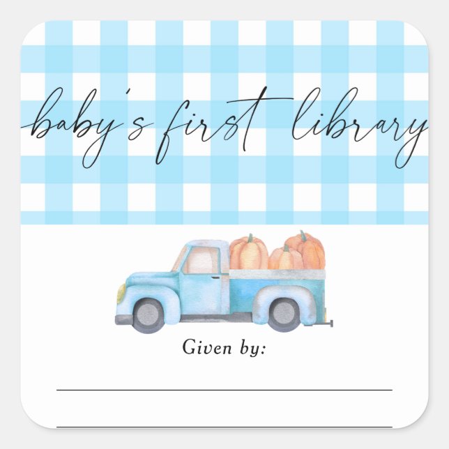 Pumpkin blue truck - Baby's first library  Square Sticker (Front)