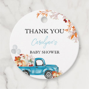 Pumpkin Blue Truck Fall Baby Shower Favour Tags