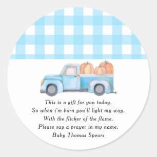 Pumpkin blue truck - Prayer Candle Label