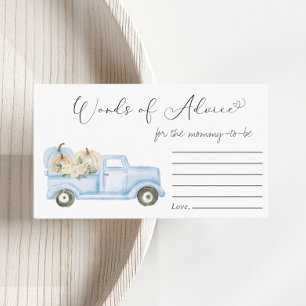 Pumpkin Blue Truck Words Of Advice Baby Boy Shower Enclosure Card