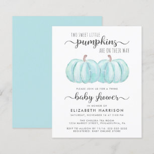 Pumpkin Blue Twin Baby Boys Shower Invitation