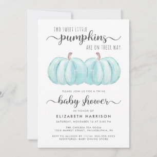 Pumpkin Blue Twin Baby Boys Shower Invitation