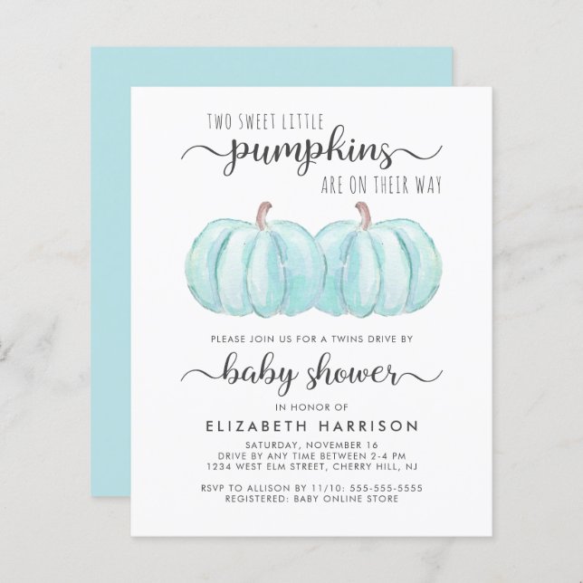  Pumpkin Blue Twin Boys Drive By Baby Shower (Front/Back)
