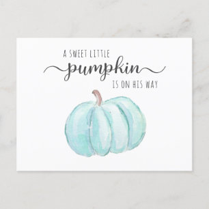 Pumpkin Blue Watercolor Baby Boy Virtual  Shower Invitation Postcard