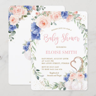 Pumpkin Blush Blue Floral Wreath Baby Shower Girl Invitation