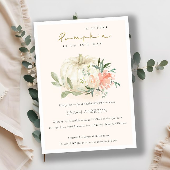 Pumpkin Blush Floral Little Baby Shower Invite (Creator Uploaded)