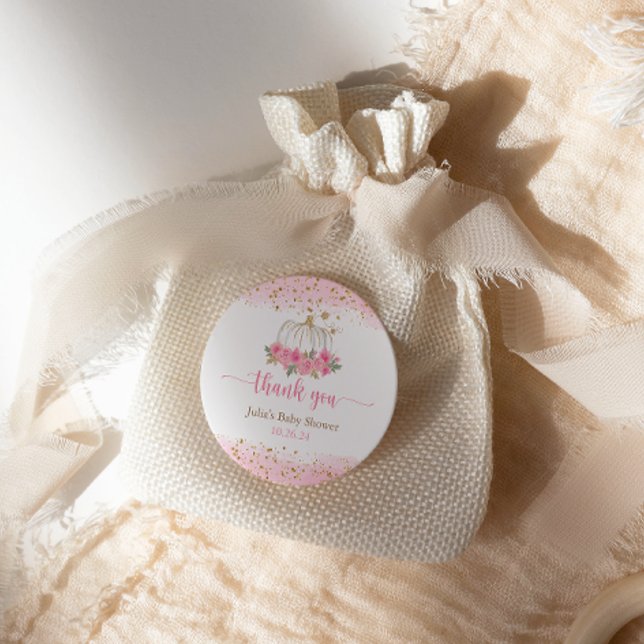 Pumpkin Blush Pink Gold Baby Girl Shower Favour Classic Round Sticker (Creator Uploaded)