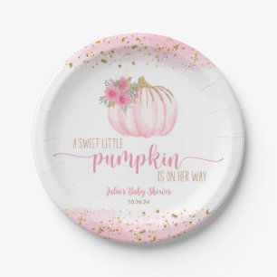 Pumpkin Blush Pink Gold Baby Girl Shower Favour Paper Plate