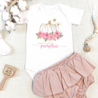 Pumpkin Blush Pink Gold Floral Fall Baby Girl Baby Bodysuit