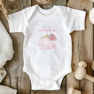 Pumpkin Blush Pink Gold Floral Fall Baby Girl Bodysuit