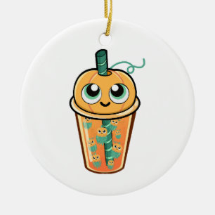 Pumpkin Boba Jellyfish Ceramic Ornament