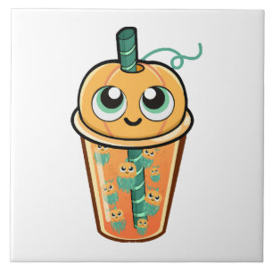 Pumpkin Boba Jellyfish Ceramic Tile