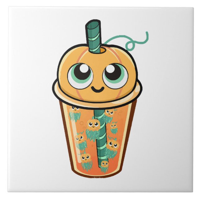 Pumpkin Boba Jellyfish Ceramic Tile (Front)
