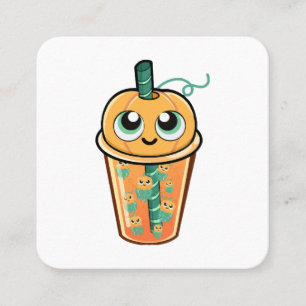 Pumpkin Boba Jellyfish Square Business Card