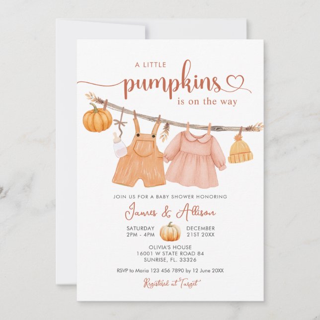  Pumpkin Boho  Baby Clothes Baby Shower Invitation (Front)