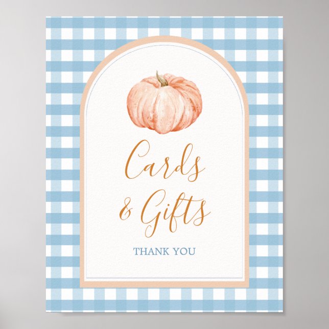 Pumpkin Boho Blue Gingham Cards & Gifts Poster (Front)