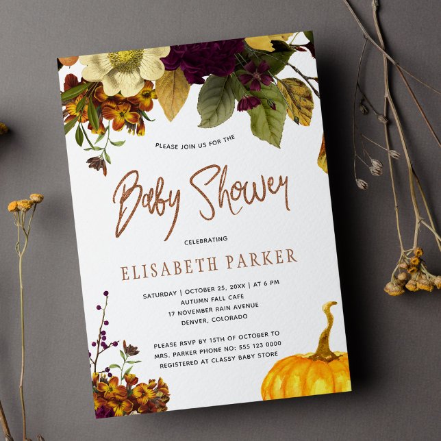 Pumpkin boho fall gender neutral baby shower invitation (Creator Uploaded)
