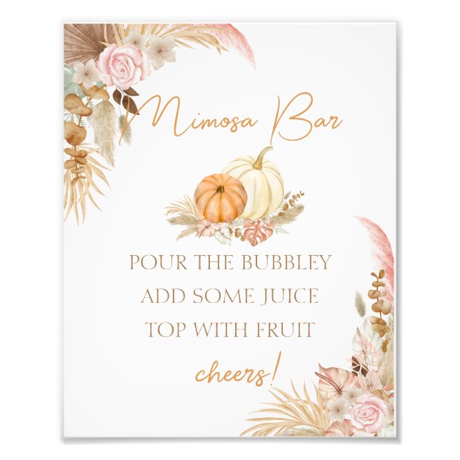 Pumpkin Boho Floral Baby Shower Mimosa Bar Poster (Front)