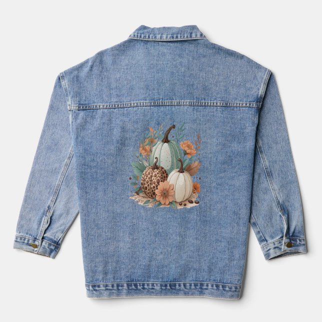 Pumpkin Boho Floral Denim Jacket (Back)