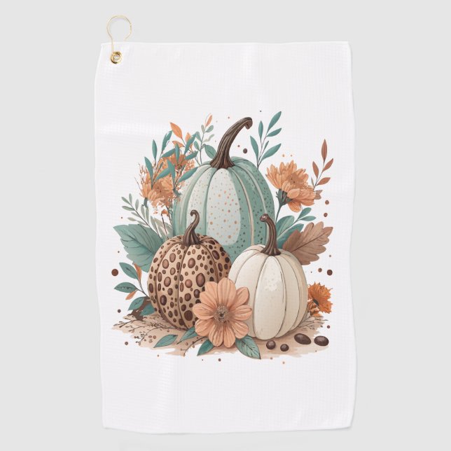 Pumpkin Boho Floral Golf Towel (Front)
