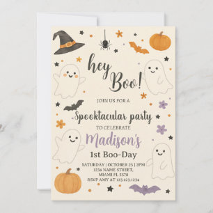 Pumpkin Boo 1st Birthday Invitation   Hey Boo Hall