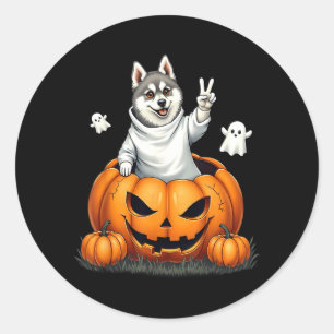 Pumpkin Boo Ghost Alaskan Klee Kai Dog Halloween Classic Round Sticker