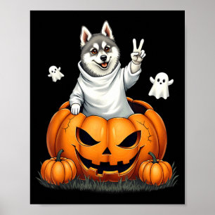Pumpkin Boo Ghost Alaskan Klee Kai Dog Halloween Poster